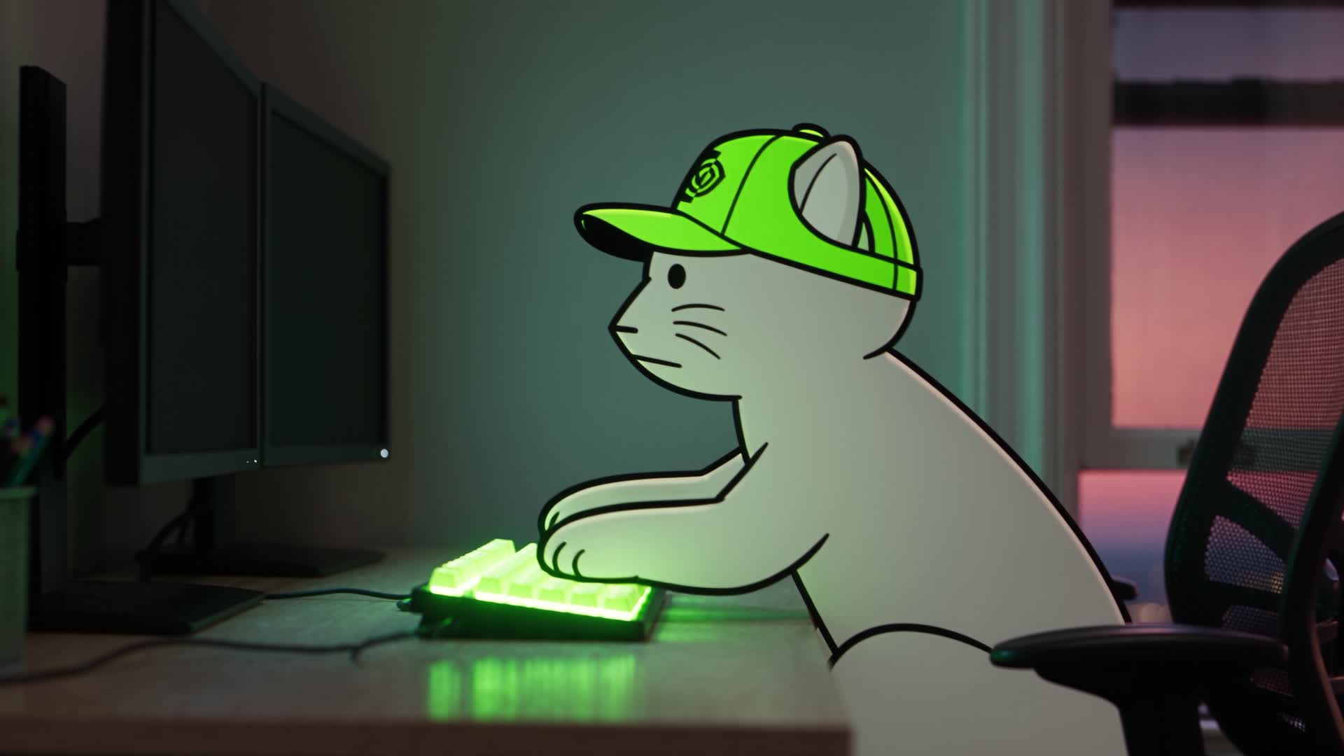 NPC's room after dark, illuminated by his computer.